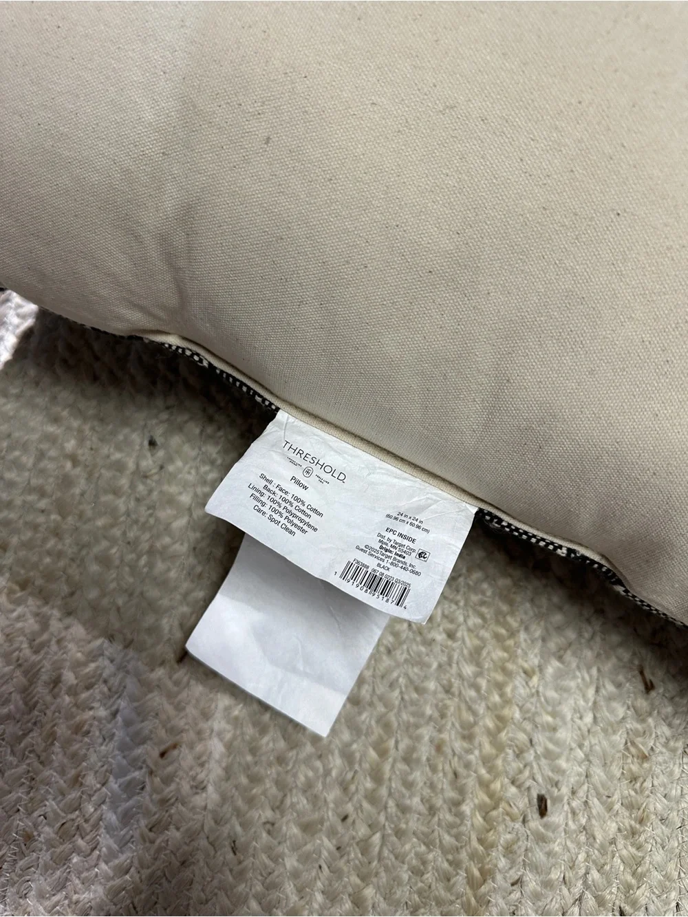NEW Threshold Oversized 24” Black/Neutral Textural Woven Square Throw Pillow